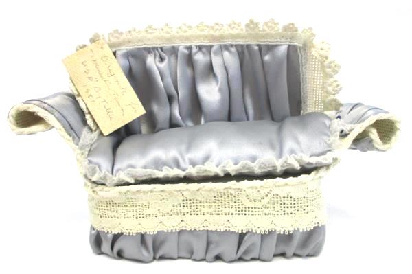 Vintage Tillie 1981 Dollhouse Miniature Town Couch and Chair Set Blue Satin Lace