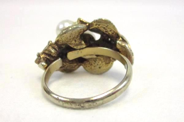 Vintage Adjustable Gold Tone Cluster Cocktail Costume Ring Faux Pearl Topaz 7.5