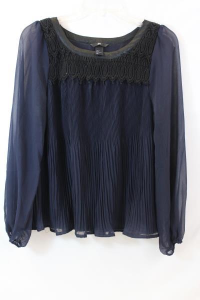 Women's Dark Blue Black Long Sleeve Scoop Neck Blouse Shirt By H&M Size 6