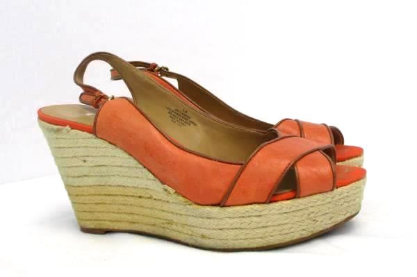 Nine West "Clambake" Leather Open Toe Espadrille Wedge Sandal Heels Coral 9M