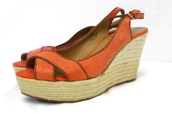 Nine West "Clambake" Leather Open Toe Espadrille Wedge Sandal Heels Coral 9M