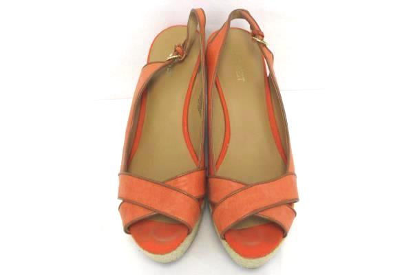 Nine West "Clambake" Leather Open Toe Espadrille Wedge Sandal Heels Coral 9M