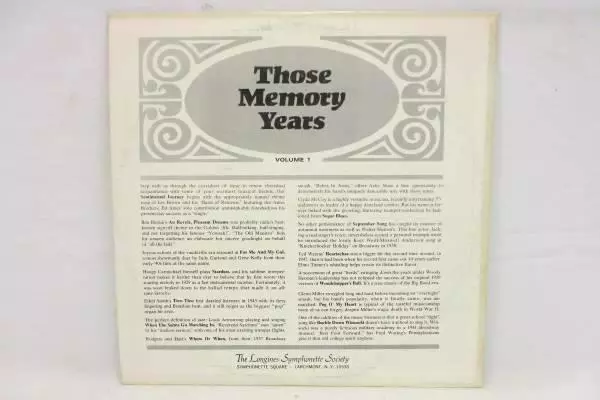 The Longines Symphonette Society - Those Memory Years Volume 1 LP 33 RPM