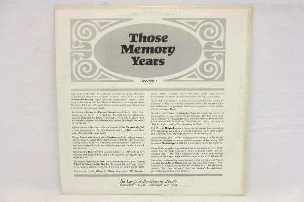 The Longines Symphonette Society - Those Memory Years Volume 1 LP 33 RPM