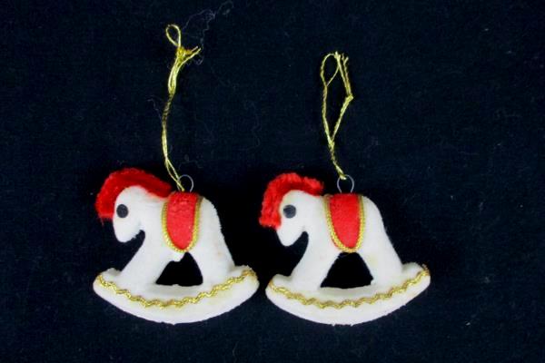 Set of 2 Matching Vintage Felt Rocking Horse Hanging Ornaments