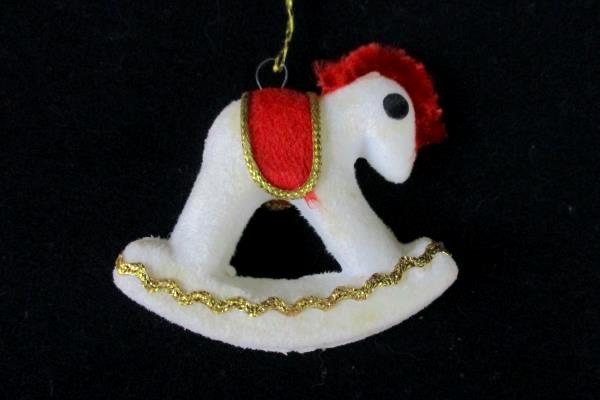 Set of 2 Matching Vintage Felt Rocking Horse Hanging Ornaments