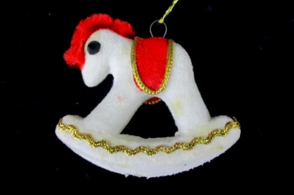 Set of 2 Matching Vintage Felt Rocking Horse Hanging Ornaments