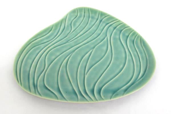 Partylite Ceramic Candle Holder Plate Teal Abstract Lilly Pad Shaped