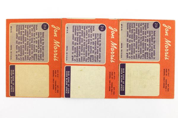 Lot of 3-1970 Topps Jon Morris Center New England Patriots #214 Football Card
