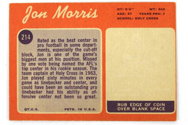Lot of 3-1970 Topps Jon Morris Center New England Patriots #214 Football Card