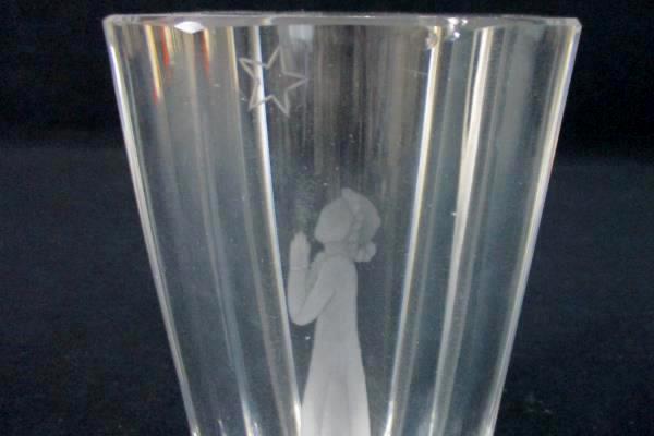 Vintage Skruf Vase Mid Century Glass Crystal Women Praying Star Etched Signed