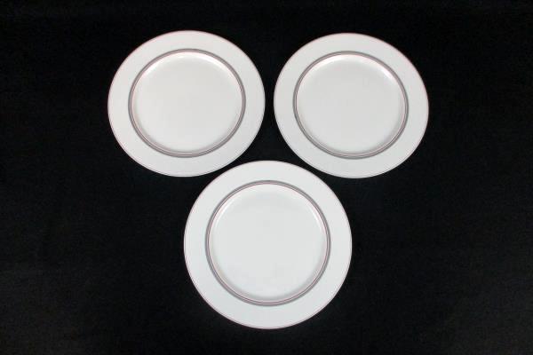 Set of 3 Villeroy & Boch Carrousel Dinner Plates Gray Maroon Bands 10.5"