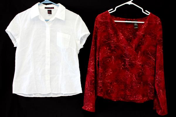 2: Women's Blouse Tops Axcess Liz Claiborne Red Tunic Willi Smith White Shirt 10