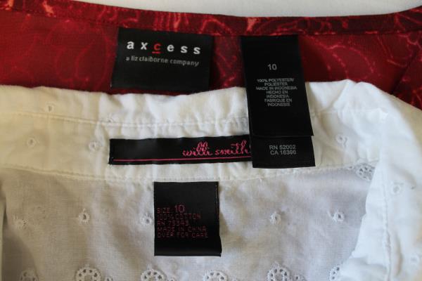 2: Women's Blouse Tops Axcess Liz Claiborne Red Tunic Willi Smith White Shirt 10