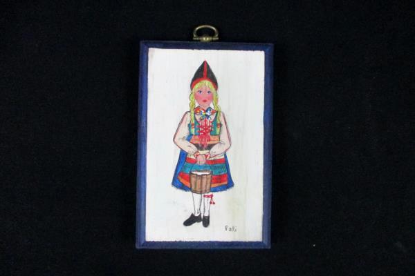 Lot of 2 Swedish Girl Hand Painted Wood Wall Hanging Wooden Colorful Signed