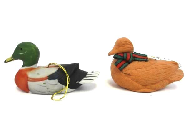 Lot of 2 Vintage Colorful Ceramic & Terracotta Duck Ornaments