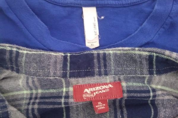 Lot of 2 Blue Tee Power to the Pencil Education Support Plaid Over Shirt Mens XL
