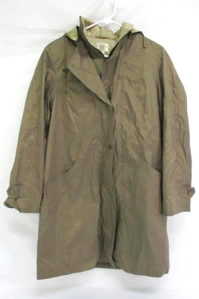 Vintage Gallery Taupe Trench Coat Lined Detachable Hood Snap Button Women's Sz S