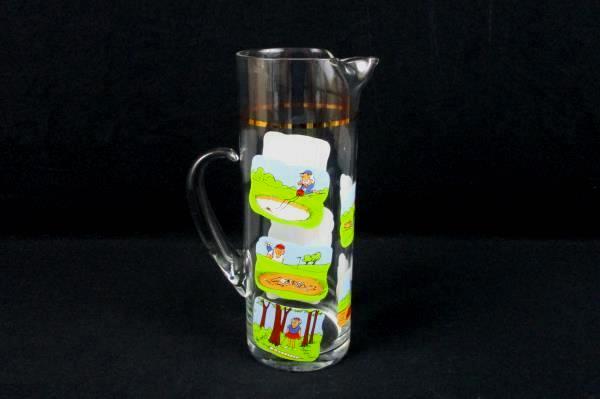 ASHBY GOLF COMICS VINTAGE 1970's Gold Trimmed Heavy Glass Pitcher Fun Rare