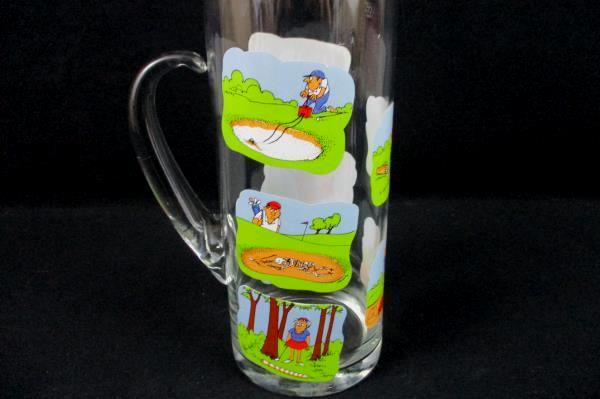 ASHBY GOLF COMICS VINTAGE 1970's Gold Trimmed Heavy Glass Pitcher Fun Rare