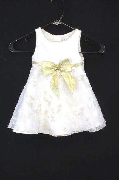 Youngland Special Occasion Cream Gold Embroidered Overlay Bow Dress Toddler 24M