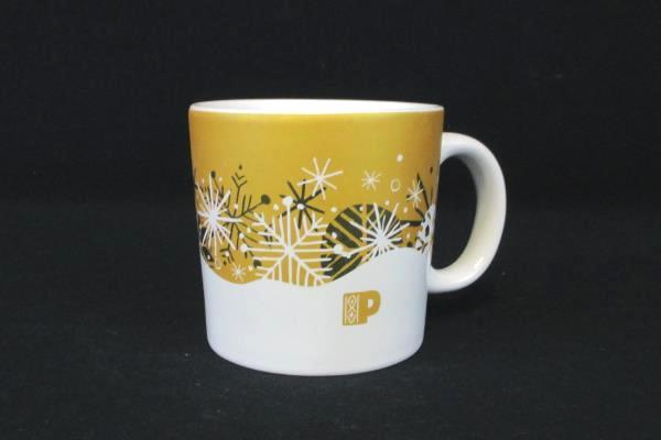 Peet's Coffee White and Gold Snowflake Mug 12 oz.