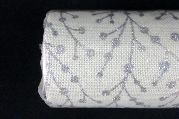 Roll of Faux Burlap Neutral Cream Silver Berry Glitter 12" x 10 Yard Roll