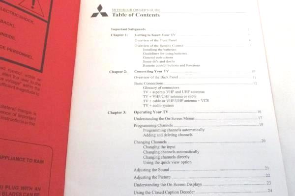 Vintage Mitsubishi TV Remote and Owner's Guide CS-20201