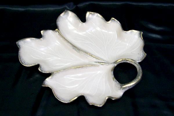 Medium White Gold Leaf 3 Section Ceramic Cali Original Platter