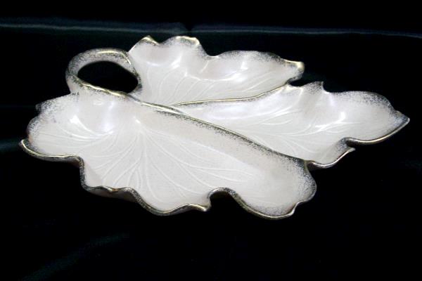 Medium White Gold Leaf 3 Section Ceramic Cali Original Platter