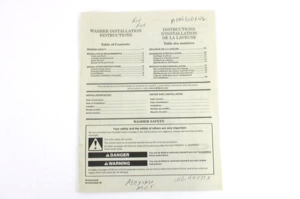 Whirlpool Washer Installation Service Technician Guides