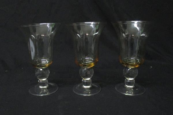 Lot of 3 Wine glasses Or Water Goblets Amber Colored Crystal 7In Tall