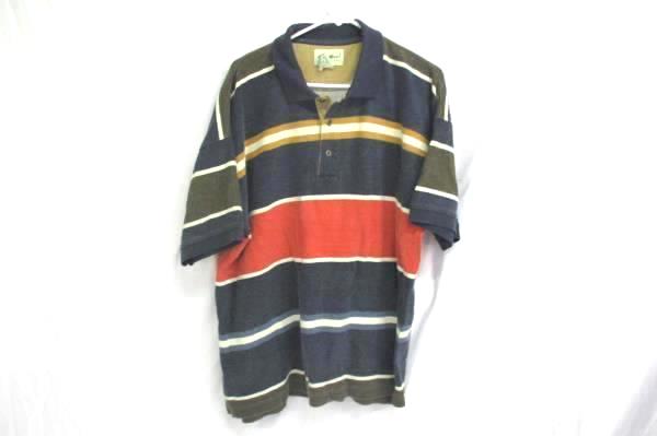 Vintage Eddie Bauer Men's L Polo Striped Blue Red Gold White