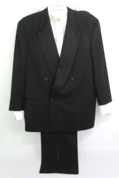 Black 100% Wool Contrast Trim Double Breasted 3 Piece Tuxedo Men's 44L (42 x 35)