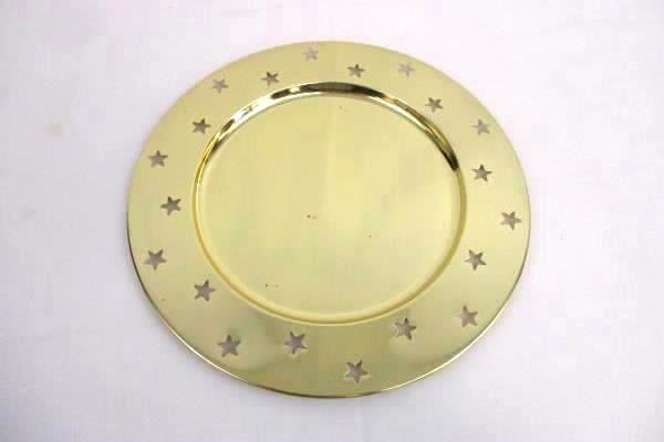 Gold Tone Metal Tray Set w/ Decorative Star Shape Clear Votive Candle Holders
