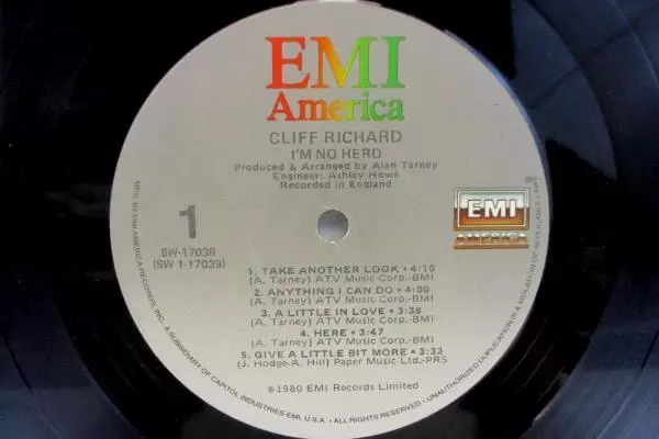 Cliff Richard - I'm No Hero LP Vinyl Album 1980 SW-17039 Lyric Sheet Pop