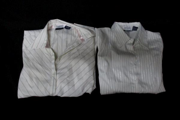 Lot of 2 DCC Missy Women's Long Sleeve Shirts Stretch White Black Pink Sz Small