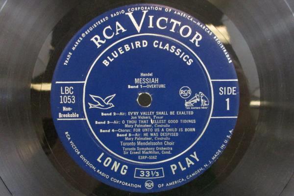 Highlights from Messiah Handel Vinyl LP RCA Victor Bluebird Classics LBC 1053