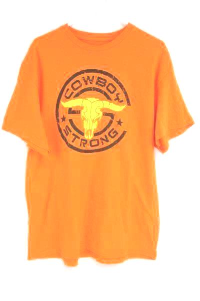 Cowboy Strong Men's Orange Short Sleeve T Shirt Bull Logo Fluorescent Yellow XL