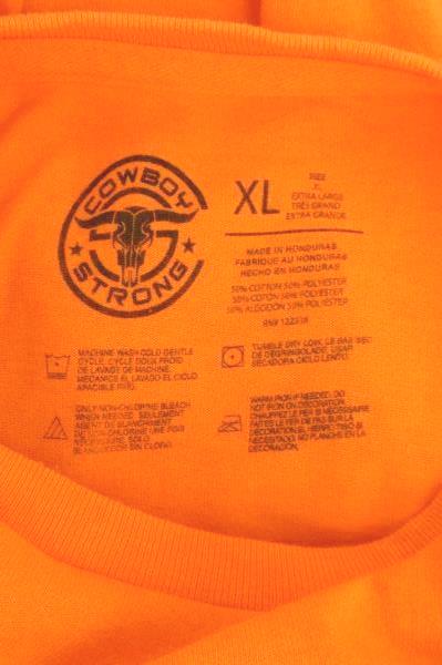Cowboy Strong Men's Orange Short Sleeve T Shirt Bull Logo Fluorescent Yellow XL