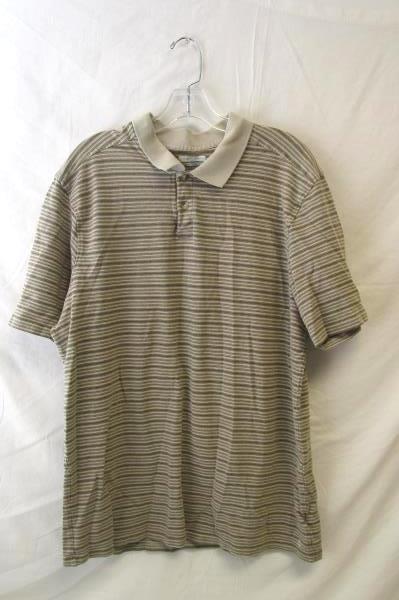 Men's Columbia Polo Shirt Beige Stripes Size Large 100% Cotton
